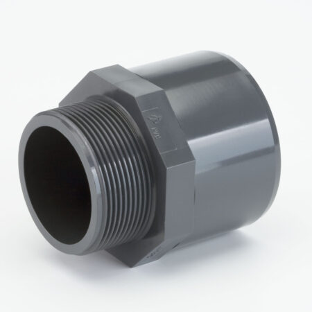 ALVA PVC-U Ü-Muffe m.AG d50-40 5/4" für Schwimmbadanwendung PN16, grau