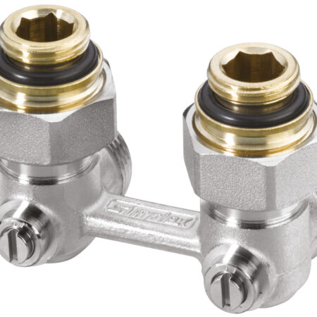 ALVA Hahnblock Zweirohr Eck 3/4" 50mm, absperrb., mit Nippel 3/4" x 1/2"