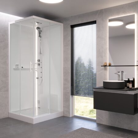 ALVA Spa 1.0 Dampfdusche m.Thermostat 100x100cm, Eckeinstieg, ESG Clean, Weiß