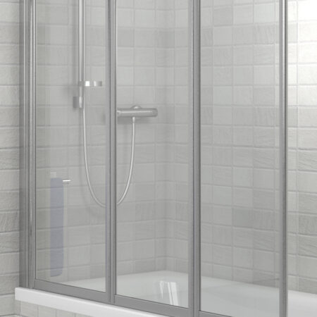 ALVA Varia Wannenwand 3-teilig 140x140cm, Silber Matt, Kunststoffglas