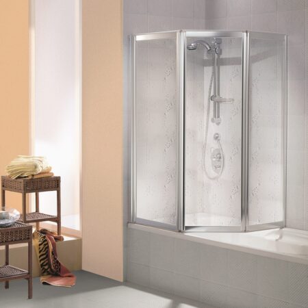 ALVA Varia Wannenwand 3-teilig 140x140cm, Silber Matt, Kunststoffglas
