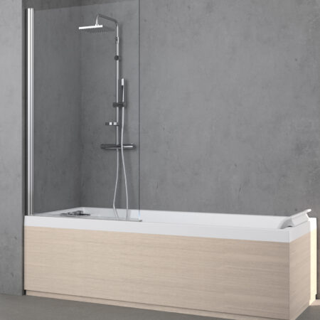ALVA Varia Wannenwand 1-teilig 150x80cm, Glas ESG Clean, Silber