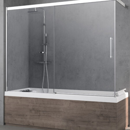 ALVA Varia Wannenwand 2-teilig rechts, 150x170cm, ESG Clean, Silber