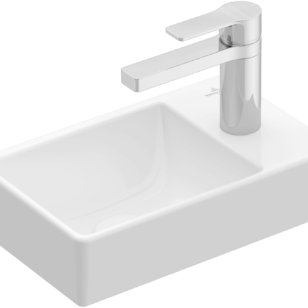 Villeroy & Boch Handwaschbecken Avento 43003L, 360 x 220 mm, Rechteck, Becken links, 1HL. mittleres Hahnloch durchgestochen, ohne Überlauf, Weiß Alpin