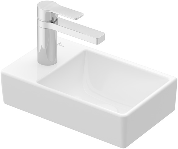 Villeroy & Boch Handwaschbecken Avento 43003R, 360 x 220 mm, Rechteck, Becken rechts, 1HL. mittleres Hahnloch durchgestochen, ohne Überlauf, Weiß Alpin