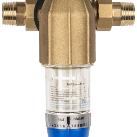 BWT Bolero HWS 1" LF ist ein manueller Hauswasser-Rückspülfilter für den waagrechten und senkrechten Einabu in die Trinkwasserleitung mit Schnellverschlusstechnik DN 25, 3,6 m3/h