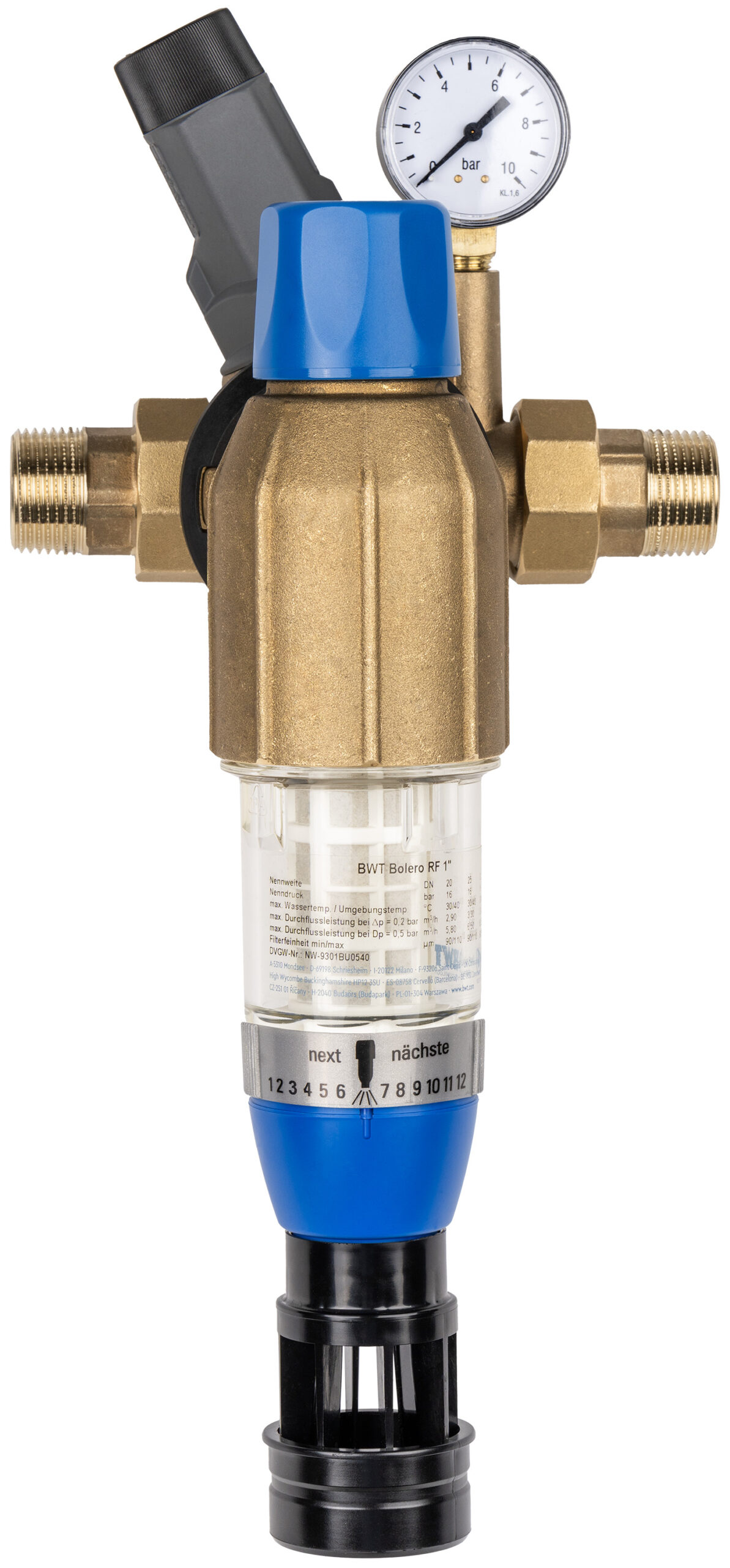 BWT Bolero HWS 1" LF ist ein manueller Hauswasser-Rückspülfilter für den waagrechten und senkrechten Einabu in die Trinkwasserleitung mit Schnellverschlusstechnik DN 25, 3,6 m3/h