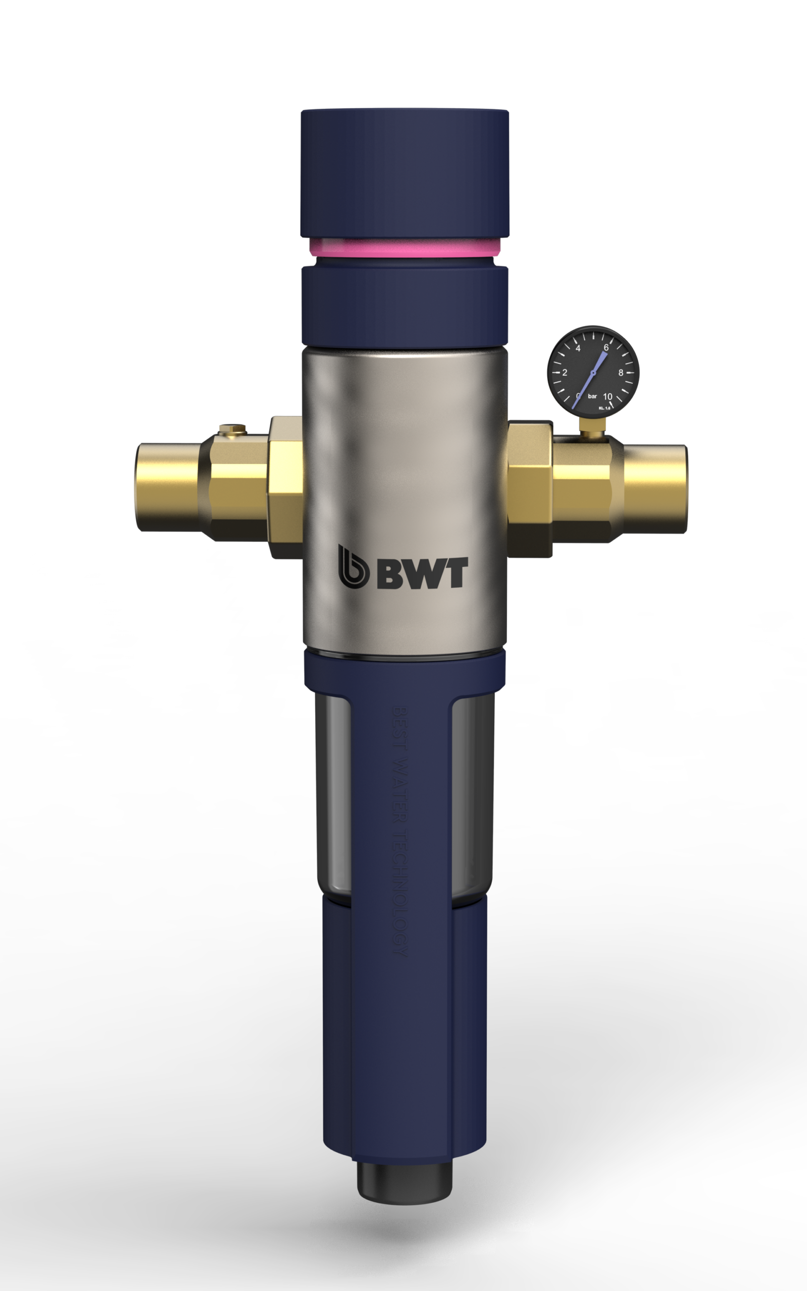 BWT MACH HWS 2" ist eine manuelle Rückspülfilter-Hauswasserstation mit integriertem Druckminderer für den waagrechten und senkrechten Einbau in die Trinkwasserleitung, mit Schnellverschlusstechnik, bleifrei