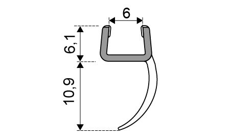 Duka Dichtleiste GUMN084 FP 180° , ESG 6 mm, 2000 mm