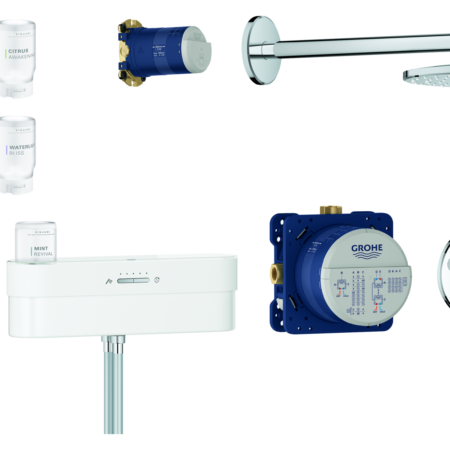 GROHE Unterputz-Duschsystem SmartControl Purefoam 105812, Purefoam Gerät in weiß, Akku, Ladegerät, Kinuami Körperseifen-Starterset, Rapido SmartBox, Grohtherm SmartControl UP-Thermostat, Kopfbrause-Set, Handbrause-Set, chrom