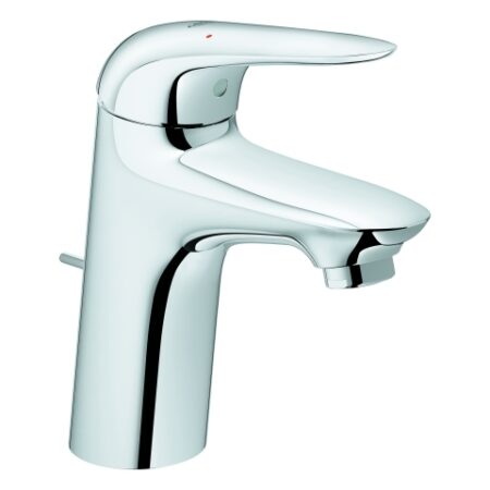 GROHE Einhand-Waschtischbatterie Eurostyle 23707_3, S-Size, Einlochmontage, geschlossener Metall-Hebelgriff, Zugstangen-Ablaufgarnitur 1 1/4'', chrom