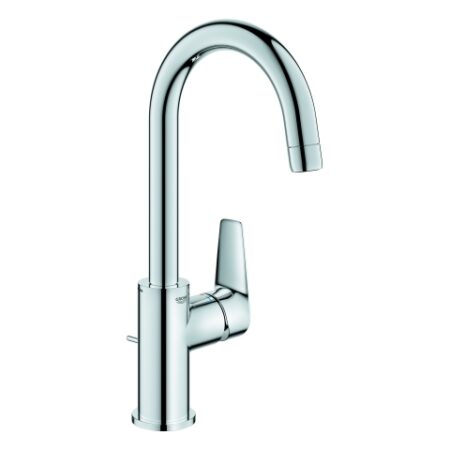GROHE Einhand-Waschtischbatterie BauEdge 23760_1, L-Size, Einlochmontage, mit Temperaturbegrenze, maximaler Durchfluss (bei 3 bar): 5 l/min, schwenkbarer Rohrauslauf, Zugstangen-Ablaufgarnitur aus Kunststoff 1 1/4'', chrom