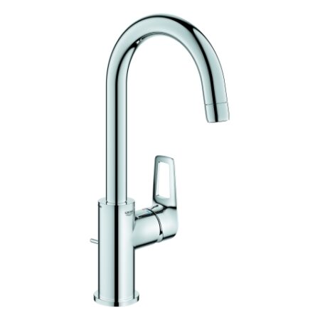 GROHE Einhand-Waschtischbatterie BauLoop 23763_1, L-Size, Einlochmontage, mit Temperaturbegrenzer, maximaler Durchfluss (bei 3 bar): 5 l/min, Zugstangen-Ablaufgarnitur aus Kunststoff 1 1/4'', chrom