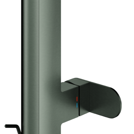 GROHE Einhand-Waschtischbatterie Plus 23843_4, L-Size, Einlochmontage, ausziehbarer Auslauf, Zugstangen-Ablaufgarnitur, hard graphite gebürstet