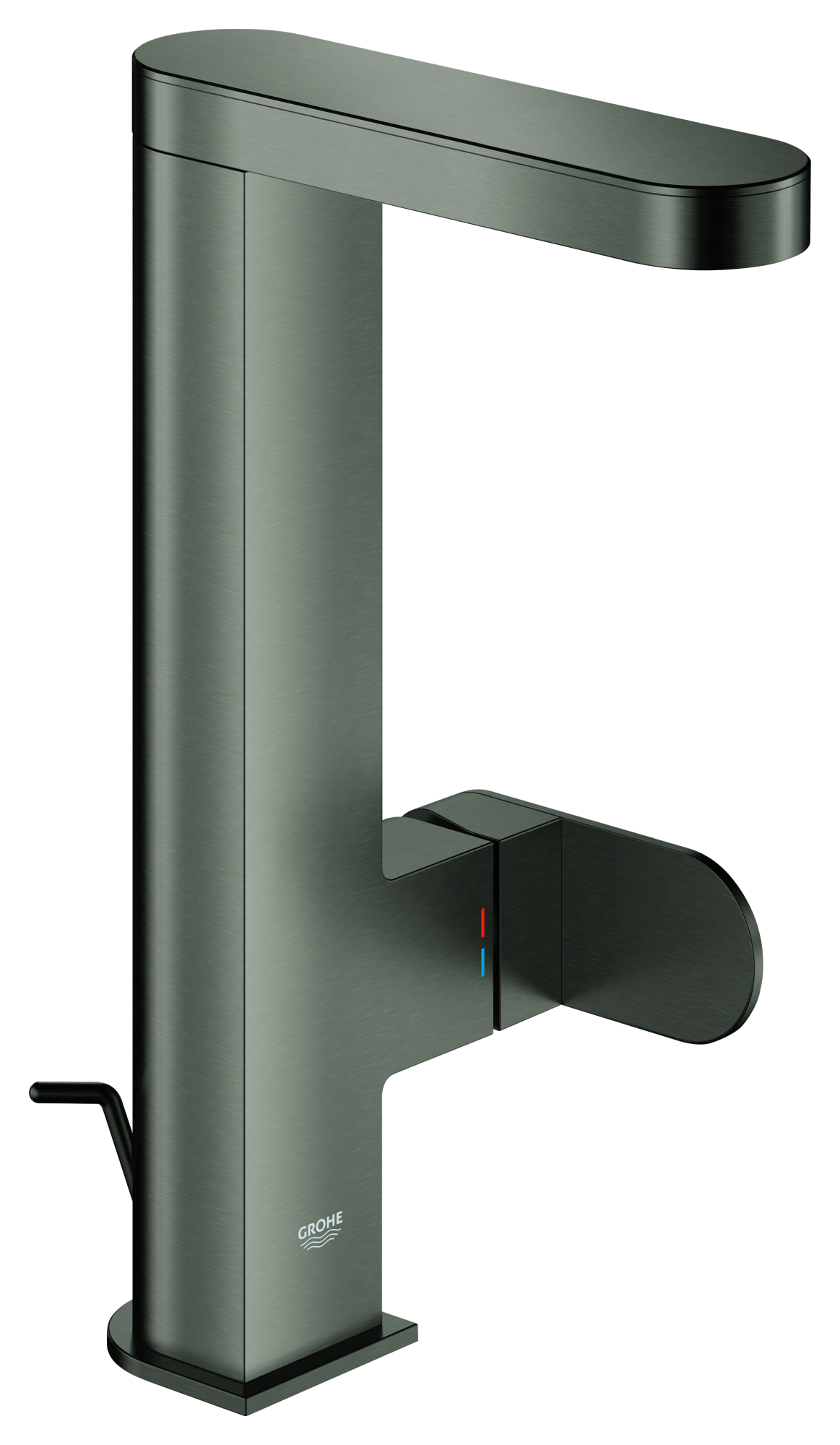 GROHE Einhand-Waschtischbatterie Plus 23843_4, L-Size, Einlochmontage, ausziehbarer Auslauf, Zugstangen-Ablaufgarnitur, hard graphite gebürstet