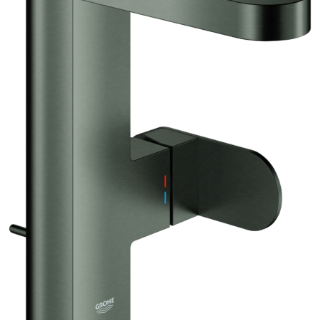 GROHE Einhand-Waschtischbatterie Plus 23871_4, M-Size, Einlochmontage, schwenkbarer Auslauf, Zugstangen-Ablaufgarnitur, hard graphite gebürstet