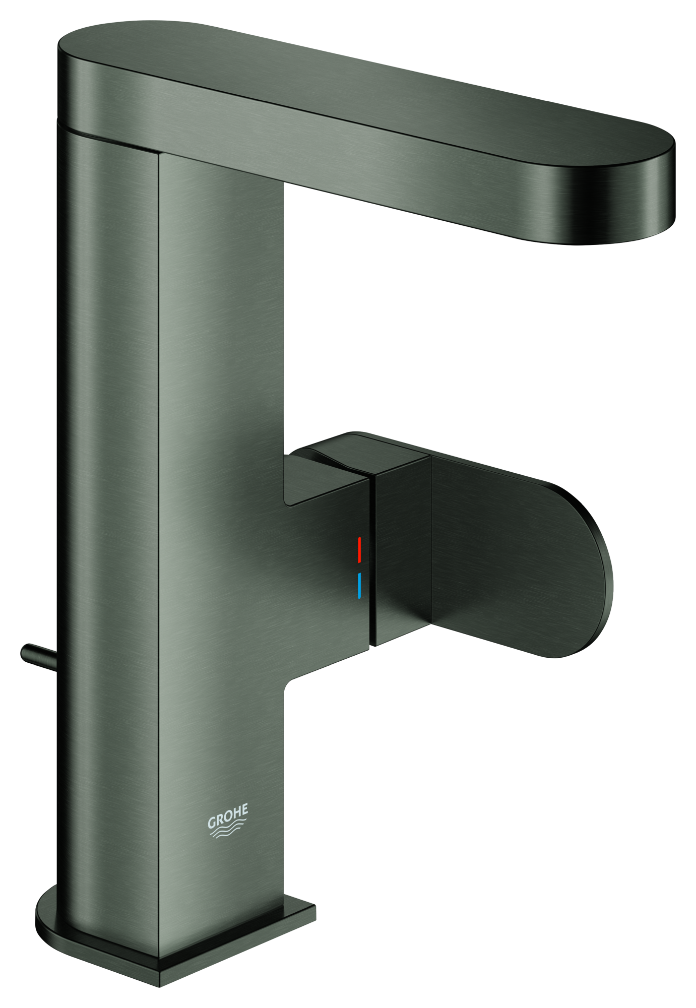 GROHE Einhand-Waschtischbatterie Plus 23871_4, M-Size, Einlochmontage, schwenkbarer Auslauf, Zugstangen-Ablaufgarnitur, hard graphite gebürstet