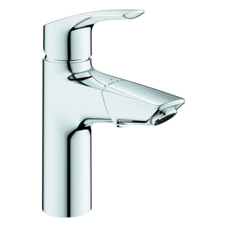 GROHE Einhand-Waschtischbatterie Eurosmart 23976_3, M-Size, herausziehbarer Auslauf, Einlochmontage, Temperaturbegrenzer, glatter Körper mit Push-open Ablaufgarnitur, chrom