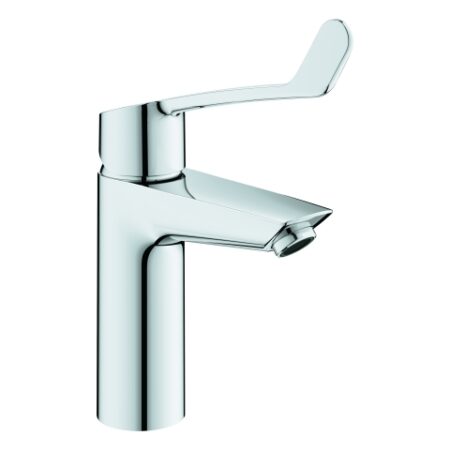GROHE Einhand-Waschtischbatterie Eurosmart 23983_3, M-Size, langer Metallhebel, Einlochmontage, Temperaturbegrenzer, glatter Körper mit Push-open Ablaufgarnitur, chrom