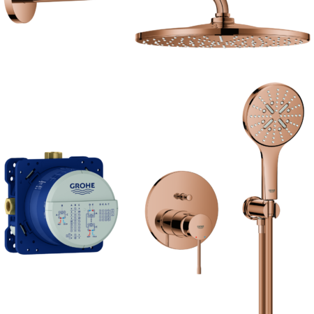 GROHE Unterputz-Duschsystem Essence 25287, mit UP-Einhandmischer mit 2-Wege-Umstellung, Rapido SmartBox, Kopfbrause Rainshower Mono 310, Rainshower SmartActive 130 Handbrause, Wandabgangsbogen, Brauseschlauch, warm sunset