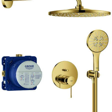 GROHE Unterputz-Duschsystem Essence 25287, mit UP-Einhandmischer mit 2-Wege-Umstellung, Rapido SmartBox, Kopfbrause Rainshower Mono 310, Rainshower SmartActive 130 Handbrause, Wandabgangsbogen, Brauseschlauch, cool sunrise