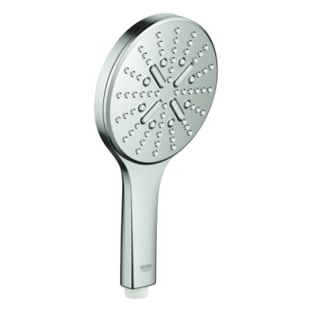 GROHE Handbrause Rainshower SmartActive 130 26574, 3 Strahlarten, Brauseboden supersteel, maximaler Durchfluss bei 3 bar: 8.5 l/min, supersteel