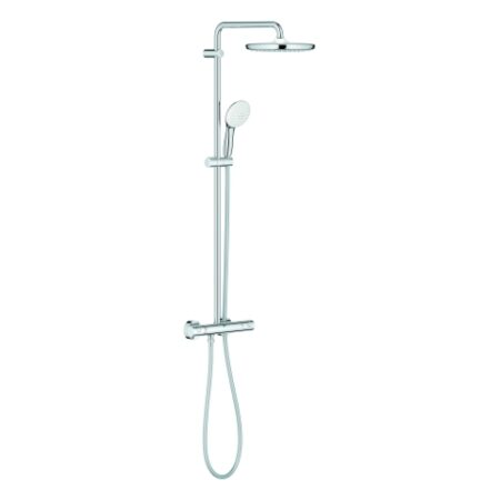 GROHE Duschsystem Tempesta 250 26670_1, mit Thermostatbatterie, Wandmontage, Kopfbrause Tempesta 250, weiße Rückseite, Strahlart: Rain, maximaler Durchfluss (bei 3 bar): 7,3 l/min, Handbrause Tempesta 110, 2 Strahlarten, 5,6 l/min, GROHE EcoJoy, chrom