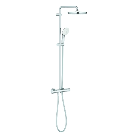 GROHE Duschsystem Tempesta 250 26670_1, mit Thermostatbatterie, Wandmontage, Kopfbrause Tempesta 250, weiße Rückseite, Strahlart: Rain, maximaler Durchfluss (bei 3 bar): 7,3 l/min, Handbrause Tempesta 110, 2 Strahlarten, 5,6 l/min, GROHE EcoJoy, chrom