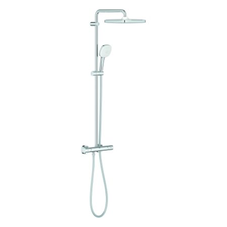 GROHE Duschsystem Tempesta 250 Cube 26689_1, mit Thermostatbatterie, Wandmontage, Kopfbrause Tempesta 250 Cube, 1 Strahlart, maximaler Durchfluss (bei 3 bar): 7,3 l/min, Handbrause Tempesta Cube 110, 2 Strahlarten, GROHE EcoJoy, chrom