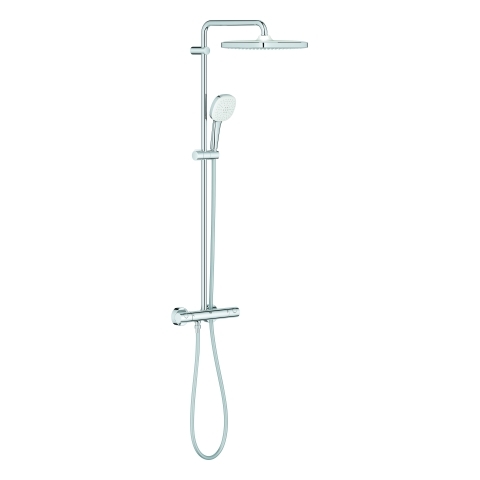 GROHE Duschsystem Tempesta 250 Cube 26689_1, mit Thermostatbatterie, Wandmontage, Kopfbrause Tempesta 250 Cube, 1 Strahlart, maximaler Durchfluss (bei 3 bar): 7,3 l/min, Handbrause Tempesta Cube 110, 2 Strahlarten, GROHE EcoJoy, chrom