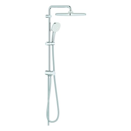 GROHE Duschsystem Tempesta 250 Cube 26977_1, mit Umstellung, Kopfbrause Tempesta 250 Cube, weiße Rückseite, 2 Strahlarten: Rain/SmartRain, maximaler Durchfluss (bei 3 bar): 7,9 l/min, Handbrause Tempesta Cube 110, 3 Strahlarten: Rain/Jet/Massage, chrom