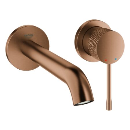 GROHE 2-Loch-Waschtischbatterie Essence 29192_1, Wandmontage, Fertigmontageset für 23571000, Stichmaß 110mm, Ausladung 183mm, crafted warm sunset gebürstet