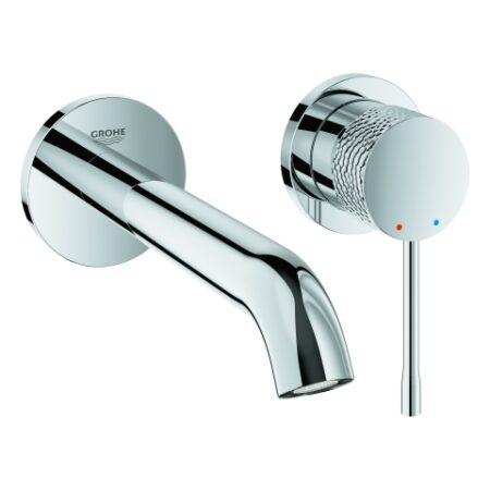 GROHE 2-Loch-Waschtischbatterie Essence 29192_1, Wandmontage, Fertigmontageset für 23571000, Stichmaß 110mm, Ausladung 183mm, crafted chrom