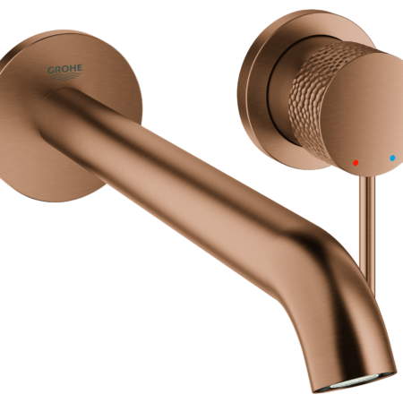 GROHE 2-Loch-Waschtischbatterie Essence 29193_1, Wandmontage, Fertigmontageset für 23 571, Stichmaß 110 mm, Ausladung 230 mm, crafted warm sunset gebürstet