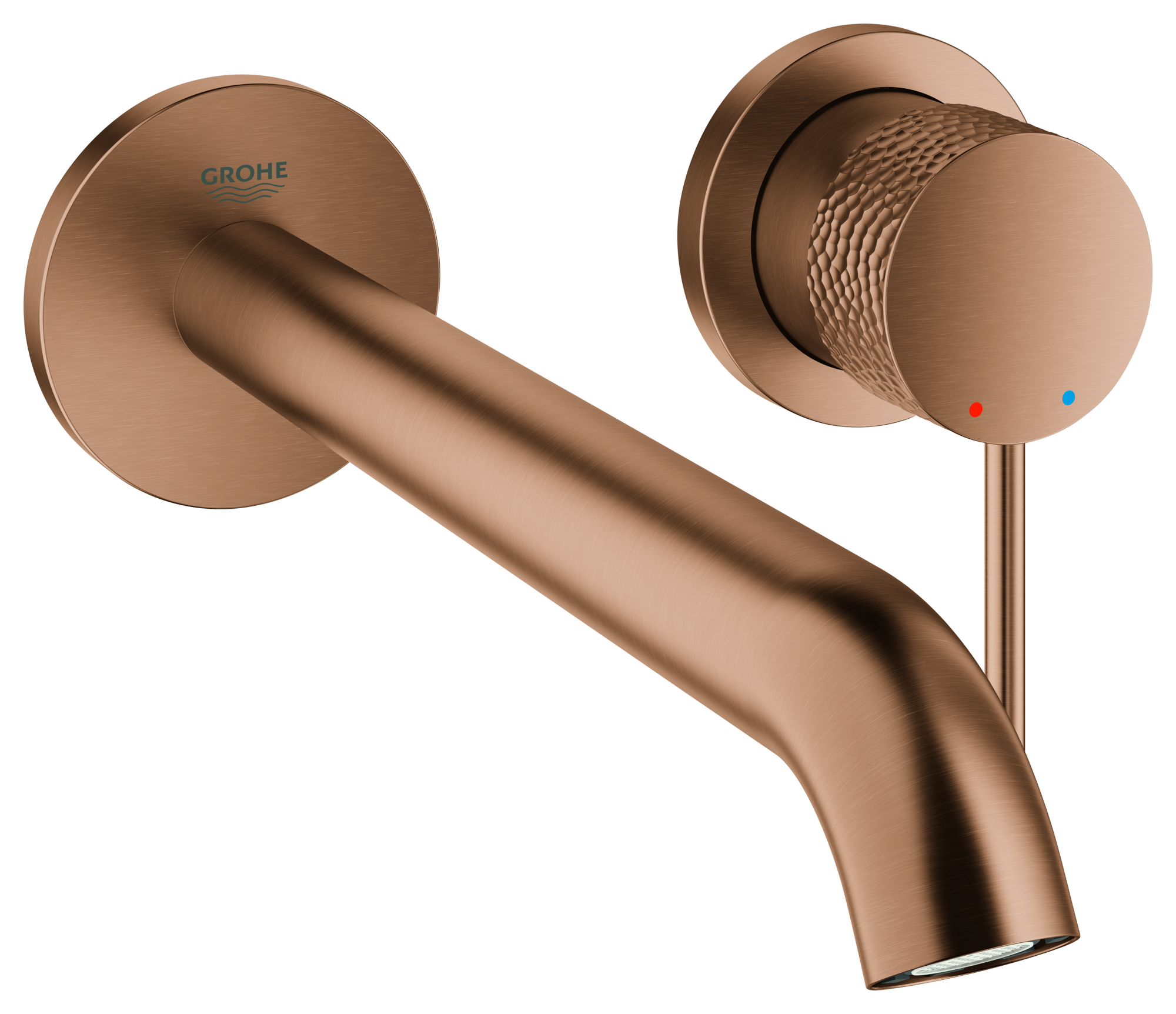 GROHE 2-Loch-Waschtischbatterie Essence 29193_1, Wandmontage, Fertigmontageset für 23 571, Stichmaß 110 mm, Ausladung 230 mm, crafted warm sunset gebürstet
