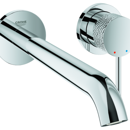 GROHE 2-Loch-Waschtischbatterie Essence 29193_1, Wandmontage, Fertigmontageset für 23 571, Stichmaß 110 mm, Ausladung 230 mm, crafted chrom