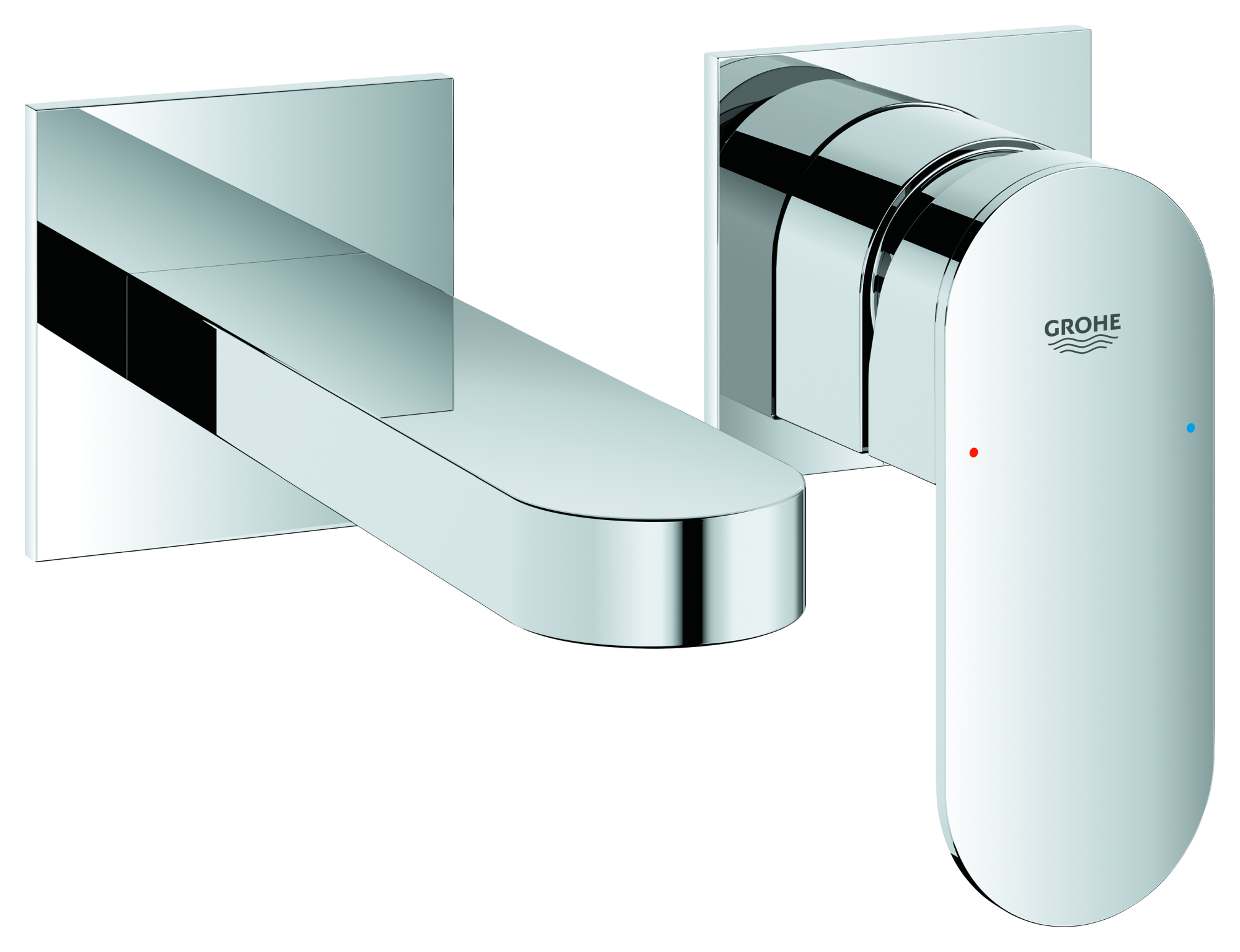 GROHE 2-Loch-Waschtischbatterie Plus 29303_4, Wandmontage, Fertigmontageset für 23200002, Stichmaß 110mm, Ausladung 147mm, chrom
