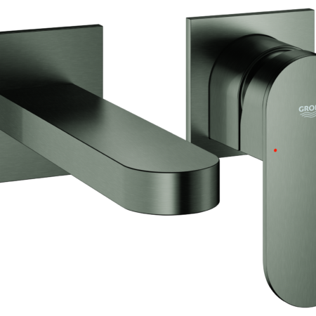 GROHE 2-Loch-Waschtischbatterie Plus 29303_4, Wandmontage, Fertigmontageset für 23200002, Stichmaß 110mm, Ausladung 147mm, hard graphite gebürstet