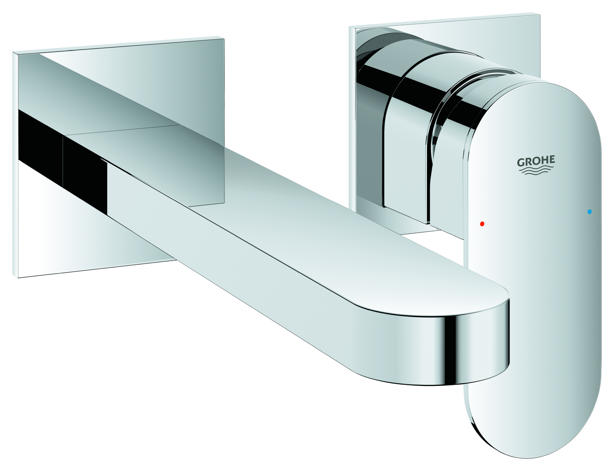 GROHE 2-Loch-Waschtischbatterie Plus 29306_4, Wandmontage, Fertigmontageset für 23200002, Stichmaß 110mm, Ausladung 203mm, chrom