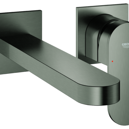 GROHE 2-Loch-Waschtischbatterie Plus 29306_4, Wandmontage, Fertigmontageset für 23200002, Stichmaß 110mm, Ausladung 203mm, hard graphite gebürstet