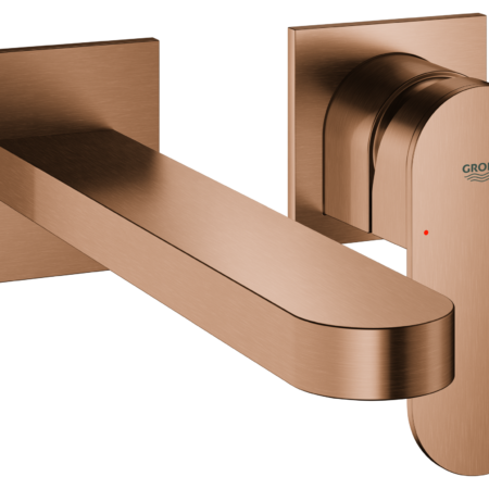 GROHE 2-Loch-Waschtischbatterie Plus 29306_4, Wandmontage, Fertigmontageset für 23200002, Stichmaß 110mm, Ausladung 203mm, warm sunset gebürstet