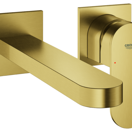 GROHE 2-Loch-Waschtischbatterie Plus 29306_4, Wandmontage, Fertigmontageset für 23200002, Stichmaß 110mm, Ausladung 203mm, cool sunrise gebürstet