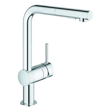 GROHE Einhand-Spültischbatterie Minta 30274, L-Auslauf, Einlochmontage, herausziehbare Dual Spülbrause, chrom