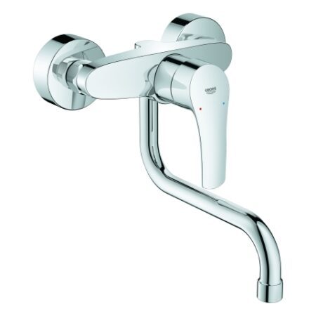 GROHE Einhand-Spültischbatterie Eurosmart 31391_3, Wandmontage, schwenkbarer Rohrauslauf, Ausladung 217 mm, Schwenkbereich 360°, S-Anschlüsse, chrom