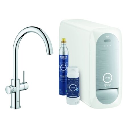 GROHE Starter Kit GROHE Blue Home 31455_1, C-Auslauf, Einlochmontage, mit Bluetooth 4.0* und WIFI Datenkommunikation, chrom