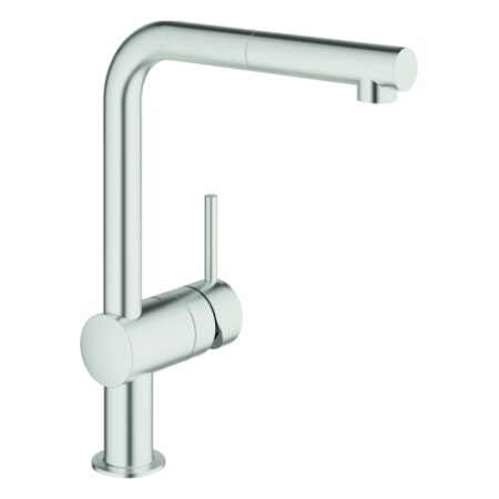 GROHE Einhand-Spültischbatterie Minta 32168, L-Auslauf, Einlochmontage, herausziehbarer Mousseurauslauf, supersteel
