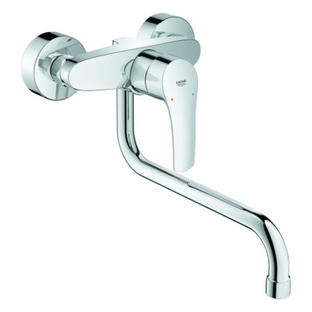 GROHE Einhand-Spültischbatterie Eurosmart 32224_3, Wandmontage, schwenkbarer Rohrauslauf, Ausladung 277 mm, Schwenkbereich 360°, S-Anschlüsse, chrom