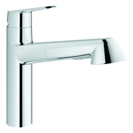 GROHE Einhand-Spültischbatterie Eurodisc Cosmopolitan 32257_2, mittelhoher Auslauf, Einlochmontage, herausziehbare Dual Spülbrause, chrom