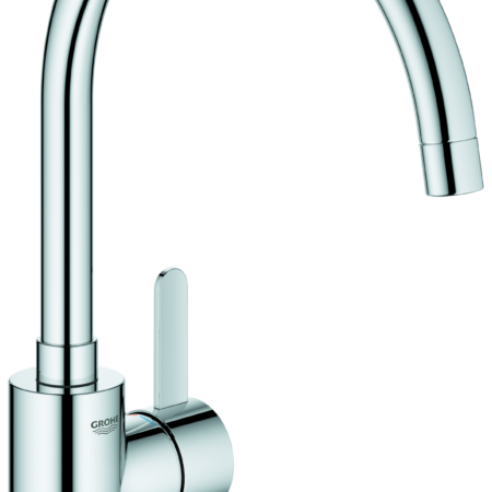 GROHE Einhand-Waschtischbatterie Eurosmart Cosmopolitan 32843_2, hoher Auslauf, Einlochmontage, getrennte innenliegende Wasserwege – kein Kontakt mit Blei oder Nickel, chrom