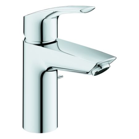 GROHE Einhand-Waschtischbatterie Eurosmart 32926_3, S-Size, Energie-Spar-Funktion Mittelstellung kalt, Einlochmontage, Temperaturbegrenzer, Zugstangen-Ablaufgarnitur, chrom